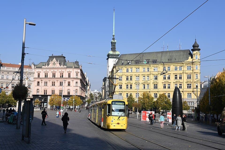 Náměstí Svobody in Brno, with a tram